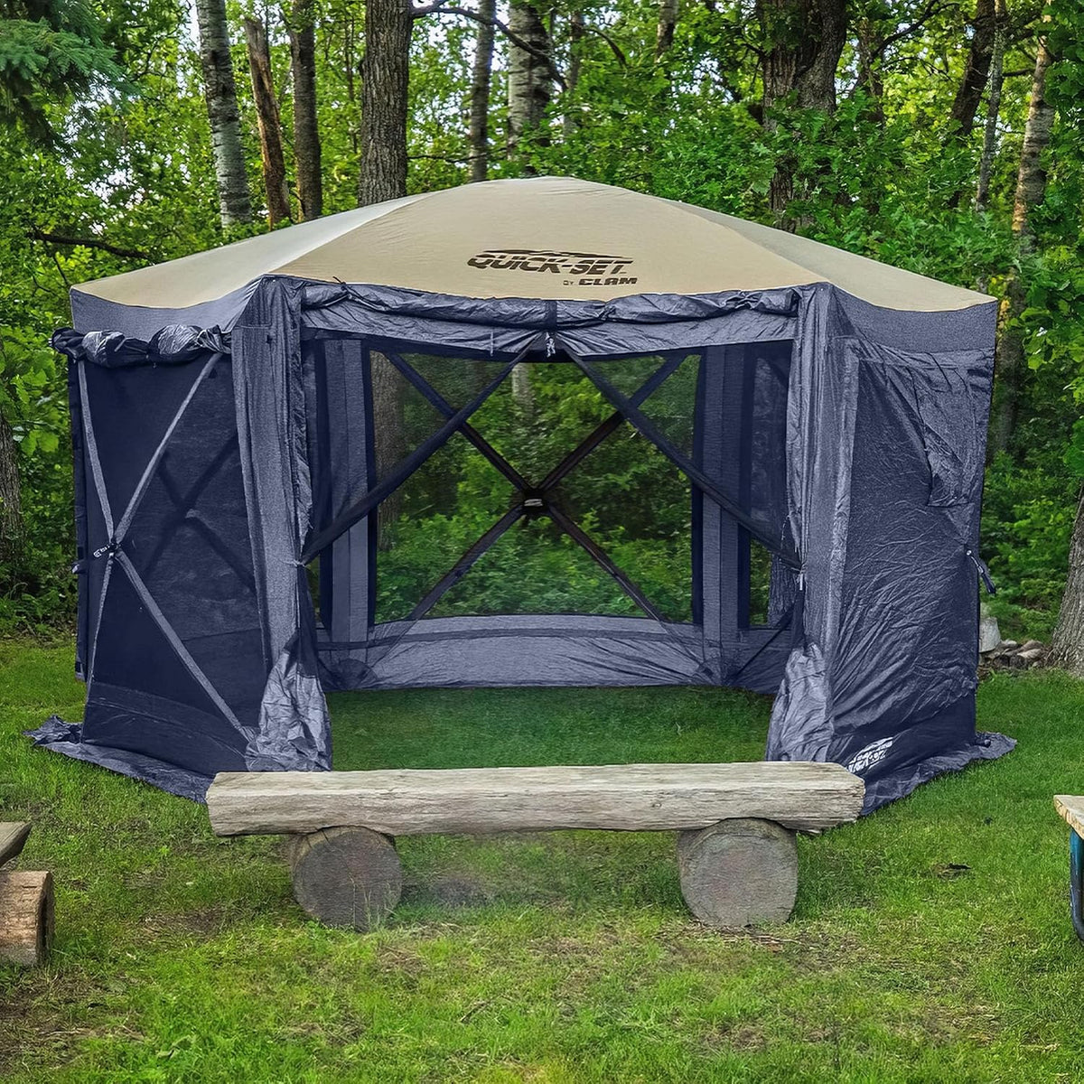 CLAM Quick-Set Pop Up Screen Tent, Pavilion, 12.5 ft, Instant Setup Slate Blue Large Outdoor Gazebo Canopy Shelter, Spacious 8-Person Bug-Free Tent for Parties, Backyard, Camping, Events - Slate Blue