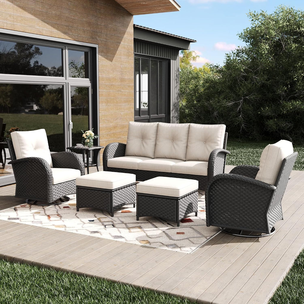 Outdoor Patio Furniture Sets 6 Pieces Wicker Swivel Rocker Chairs and Sofa Sets with Coffee Table for Backyard Deck