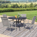 5-Piece Outdoor Dining Set, Mesh Round Patio Table and Grey Chairs, Black Patio Table and Chairs Set of 4, Patio Furniture Set for Garden, Yard, Patio