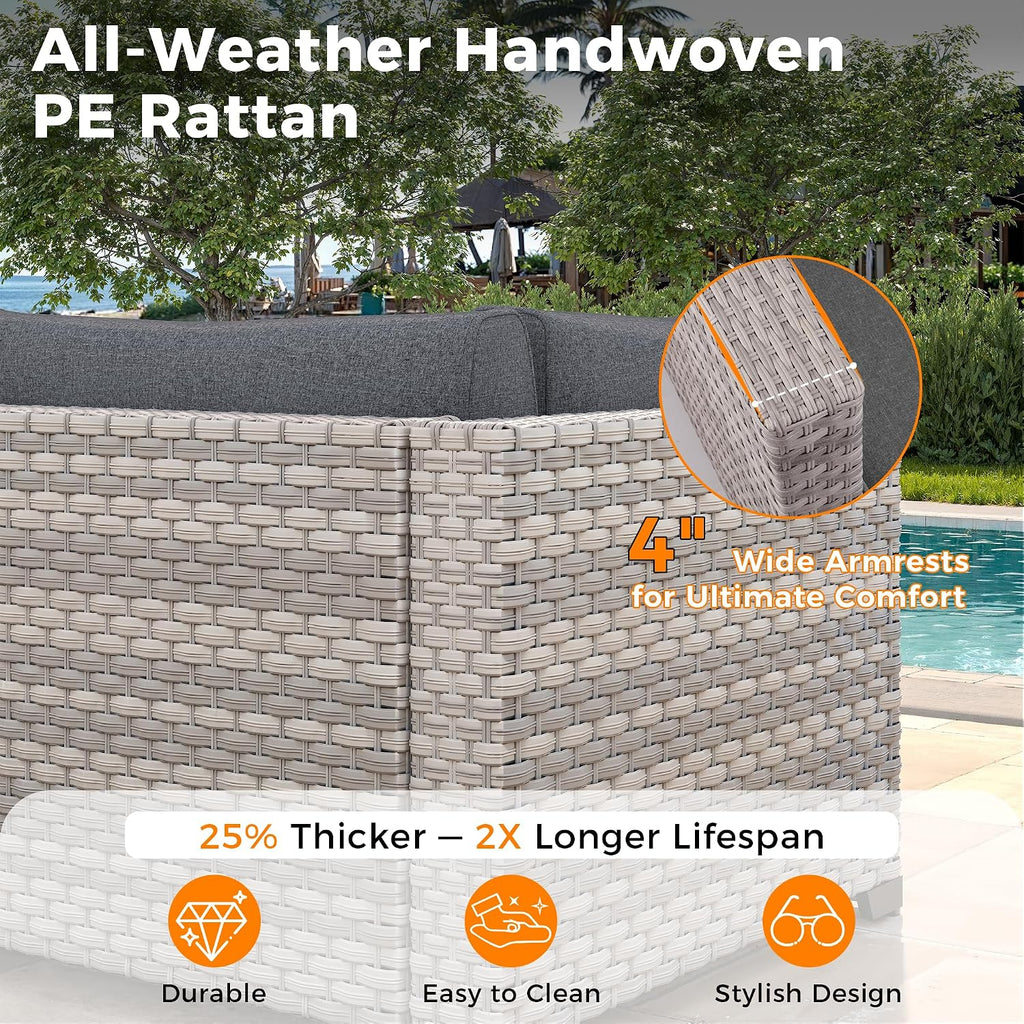 6-Piece Outdoor Patio Furniture Set, All-Weather Wicker Sectional Sofa with Deep Seating 4' Cushions, Heavy-Duty Steel Frame, Modular Rattan Couch for Backyard, Deck & Garden, Black