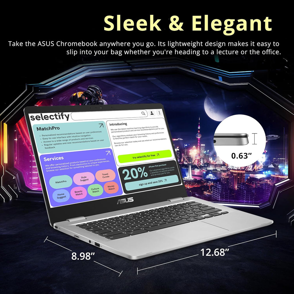 Asus C523NA Chromebook 15.6'' HD Laptop, Intel Celeron N3350 Processor, 4GB RAM, 64GB eMMC Flash Memory, Intel HD Graphics, HD Webcam, Stereo Speakers, Chrome OS, Silver, (renewed)