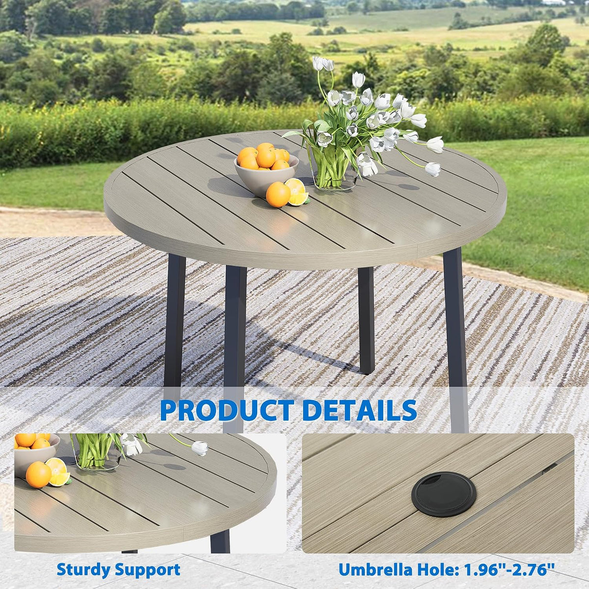 5-Piece Patio Furniture Set, Patio Table and Chairs Set of 4, Ivory Round Patio Table and Light Blue Chairs, Patio Furniture Set for Garden, Yard, Patio