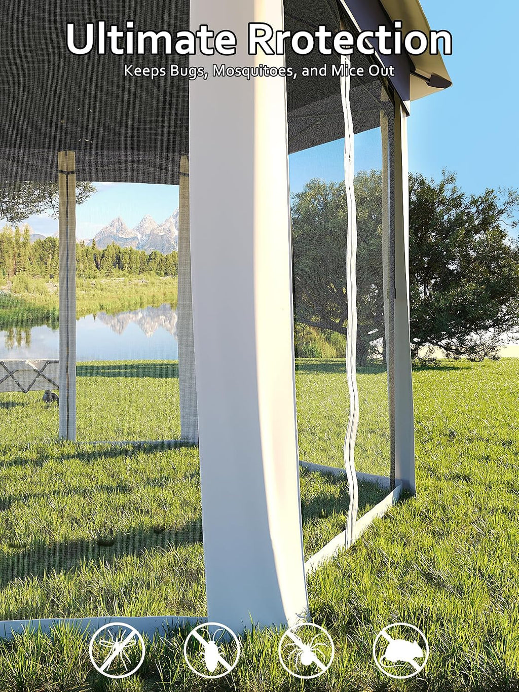 Garvee Pop Up Gazebo Screen Tent, Hexagonal Instant Gazebo Tents with Mosquito Netting Outdoor Canopy, 6 Sided Sun Shelter 13x13 ft with Mesh Netting, Pavilion Tent for Patio, Blue+Beige