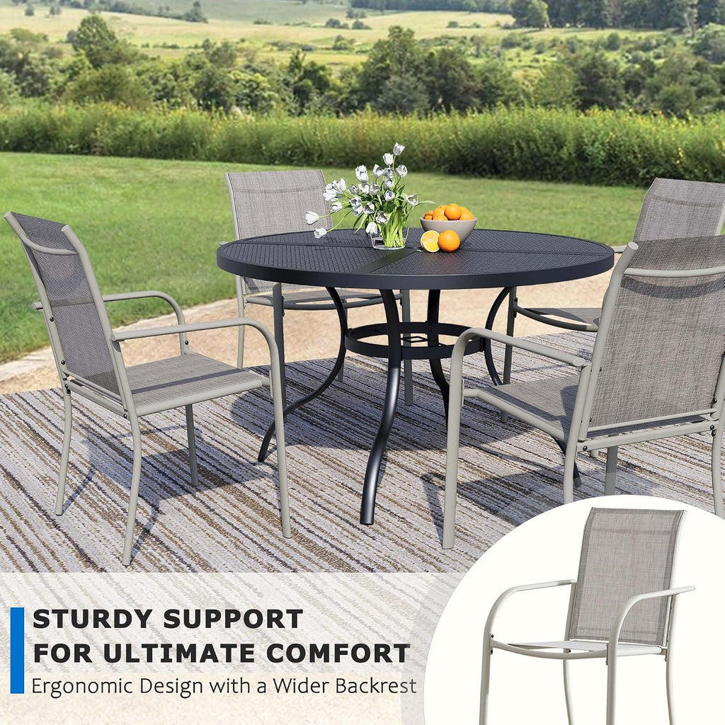 5-Piece Outdoor Dining Set, Mesh Round Patio Table and Grey Chairs, Black Patio Table and Chairs Set of 4, Patio Furniture Set for Garden, Yard, Patio