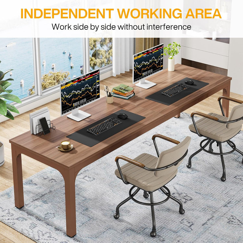 Tribesigns 78.7 Inches Extra Long Computer Desk 2 Person Desk, Double Long Desk, Workstaion for Home Office, Coffee Brown