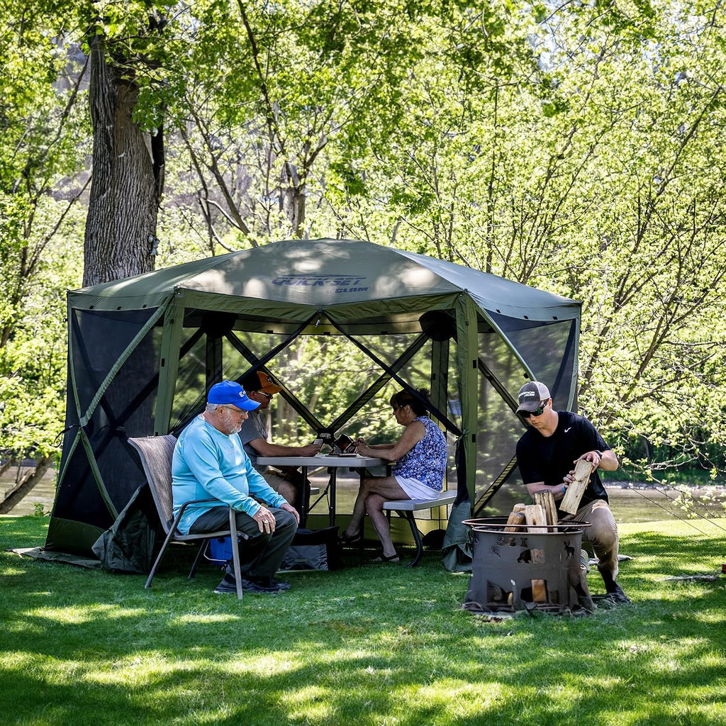 CLAM Quick-Set Pop Up Screen Tent, Pavilion, 12.5 ft, Instant Setup Green Large Outdoor Gazebo Canopy Shelter, Spacious 8-Person Bug-Free Tent for Parties, Backyard, Camping, Events - Green