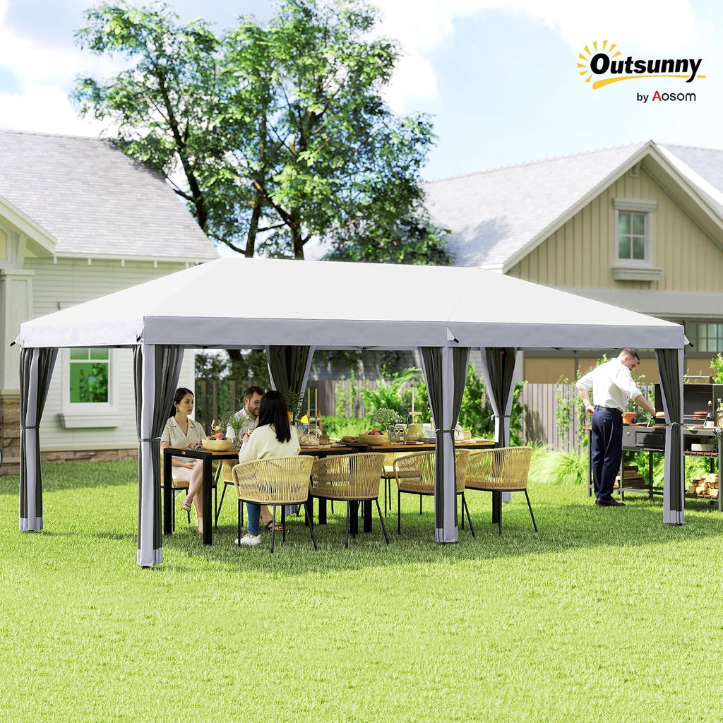 Outsunny 10' x 20' Pop Up Canopy Tent with Netting, Heavy Duty Large Party Tent, Instant Sun Shelter with Carry Bag for Backyard Garden Patio, Cream White