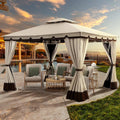 YITAHOME 10x12FT Patio Gazebo Event Shelters Outdoor Double Roof Canopy Gazebo w/Netting & Curtains, Soft Fabric Top Garden Winds Tent with Steel Frame Privacy Screens for Backyard, Garden, Lawn