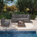 LAUSAINT HOME 5 Pieces Outdoor Sectional Sofa Set, All-Weather PE Wicker Rattan Patio Conversation Set with Thick Cushions & Coffee Table, Patio Furniture Set for Garden, Backyard, Porch (Grey)