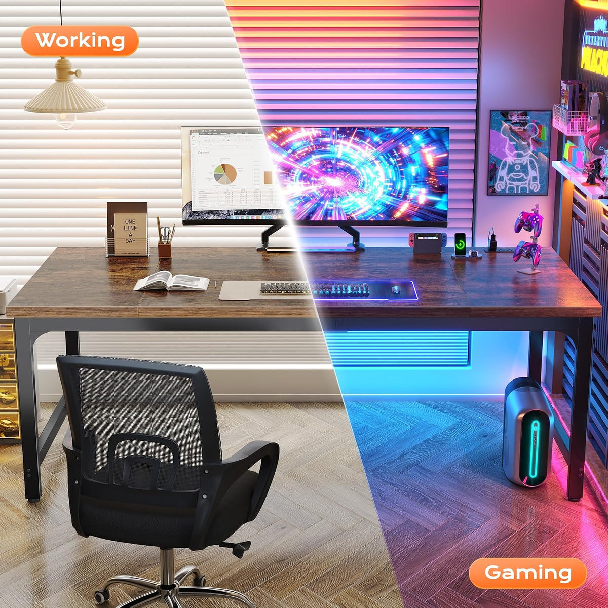 Huuger 71 x 31.5 Inch Desk with Power Outlets & USB-C, 0.95 Inch Thicker Desktop, Robust Metal Tubes, Deep Computer Desk, Heavy Duty Office Desk, Work Desk for Home Office, Rustic Brown