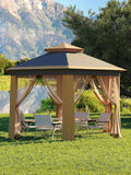GarveeLife 13'x13' Pop-Up Gazebo, Outdoor Hexagonal Patio Gazebo with Mosquito Netting, Instant Setup Canopy Tent with Strong Steel Frame and Sandbags, for Backyard, Gardens, Patio (Khaki-Old)