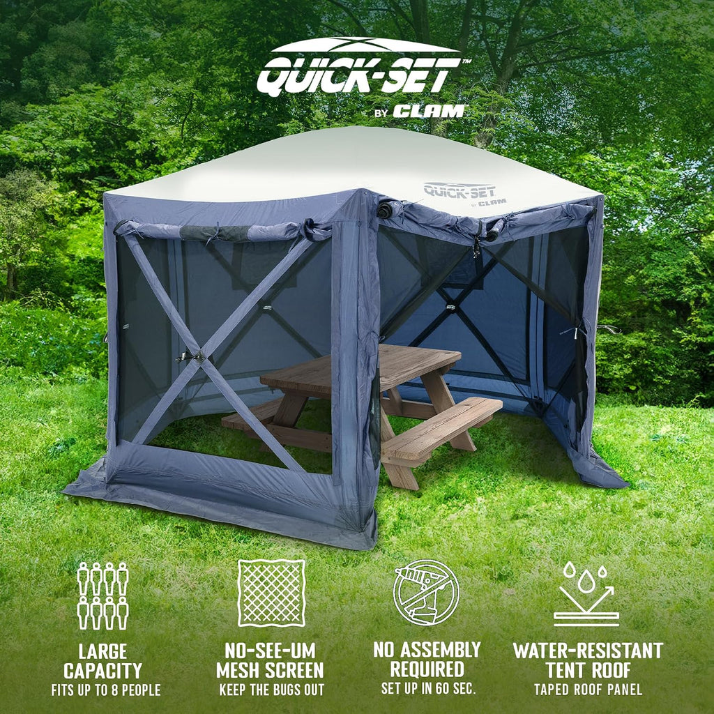 CLAM Quick-Set Pop Up Screen Tent, Pavilion, 12.5 ft, Instant Setup Slate Blue Large Outdoor Gazebo Canopy Shelter, Spacious 8-Person Bug-Free Tent for Parties, Backyard, Camping, Events - Slate Blue