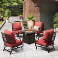 MIXPATIO Patio Furniture Set with Fire Pit Table, 5 Pcs Metal Outdoor Conversation Set, 4 Rocking Chairs with 5.75' Extra Thick Cushion and 28' Fire Pit Table for Backyard Deck, Red