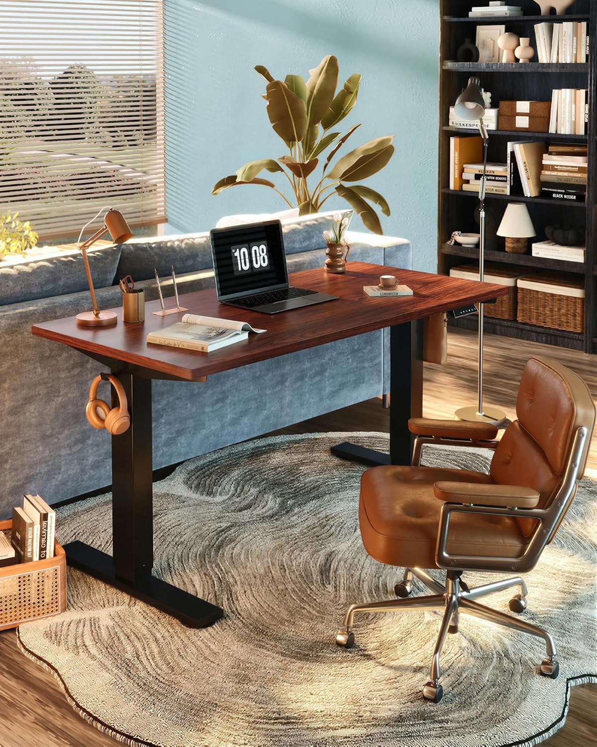 FLEXISPOT EN1 One-Piece Standing Desk, Electric Adjustable with 4 Memory Presets, 176 LBS Capacity, Stable & Quiet, Seamless Desktop for Home Office & Dual Monitors, 48'x24' Mahogany