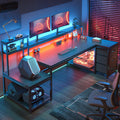 71' L Shaped Gaming Desk with 3 Drawers & Hutch,Computer Desk with Monitor Stand & Power Outlet,Home Office Desk Reversible Black Desk with LED Light,Printer Shelf for Home Office,Black Carbon Fiber