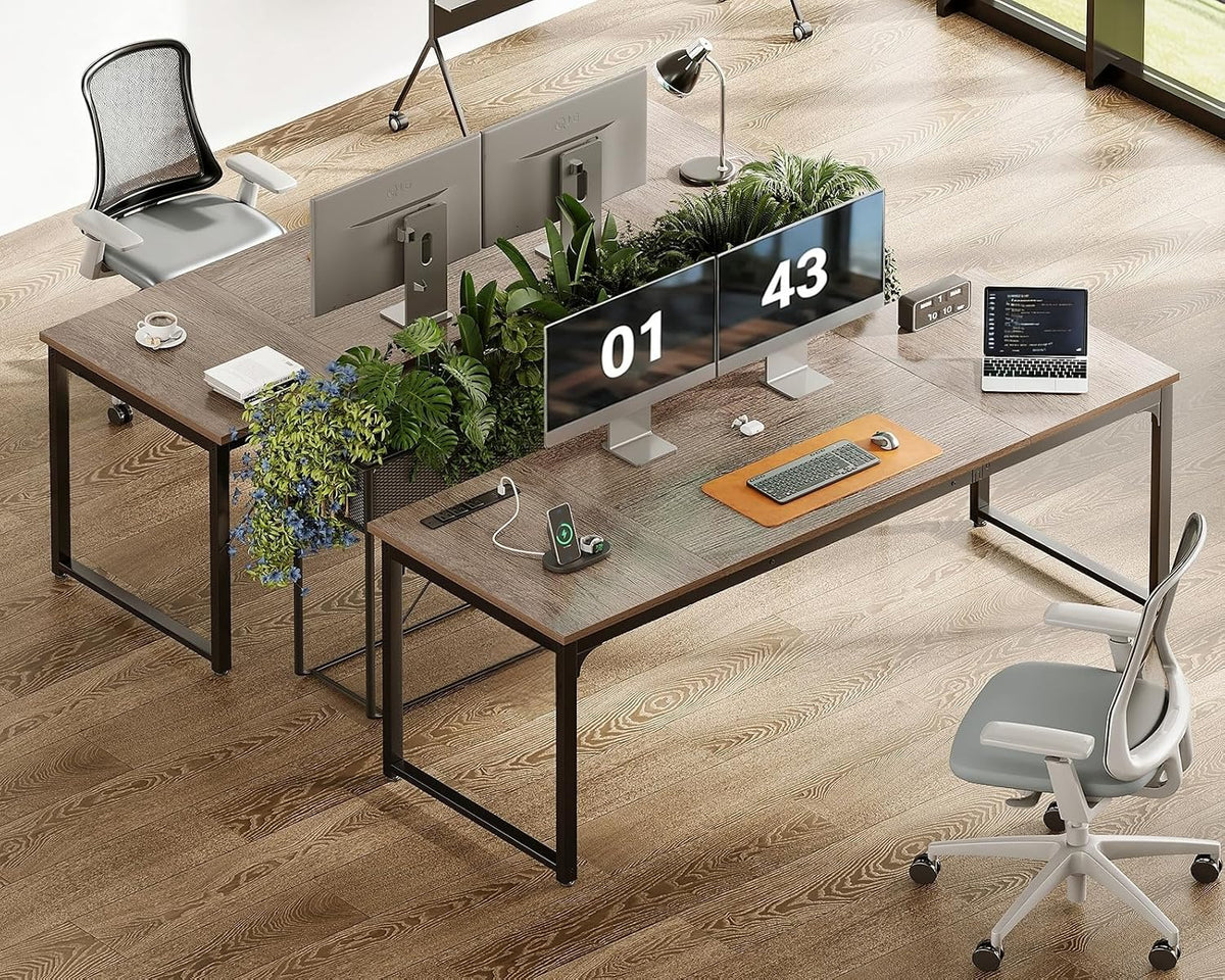 Coleshome 71 x 24 Inch Computer Desk with USB Ports, Large Office Desk, Long Study Student Writing Desk, Grey Oak