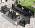 RADIATA 8 Pcs L Shaped Contemporary Aluminum Outdoor Furniture Set, 29' Deep Wide Couch Set for 500 lbs High Weight Capacity, Large Modular Patio Sectional Sofa with Coffee Table for Garden, Dark Grey