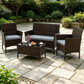 ORALNER 4 Pieces Patio Furniture Set, Rattan Chairs Loveseat with Soft Cushion Glass Table, Outdoor Wicker Conversation Set for Balcony Garden Backyard Porch Poolside (Gray)