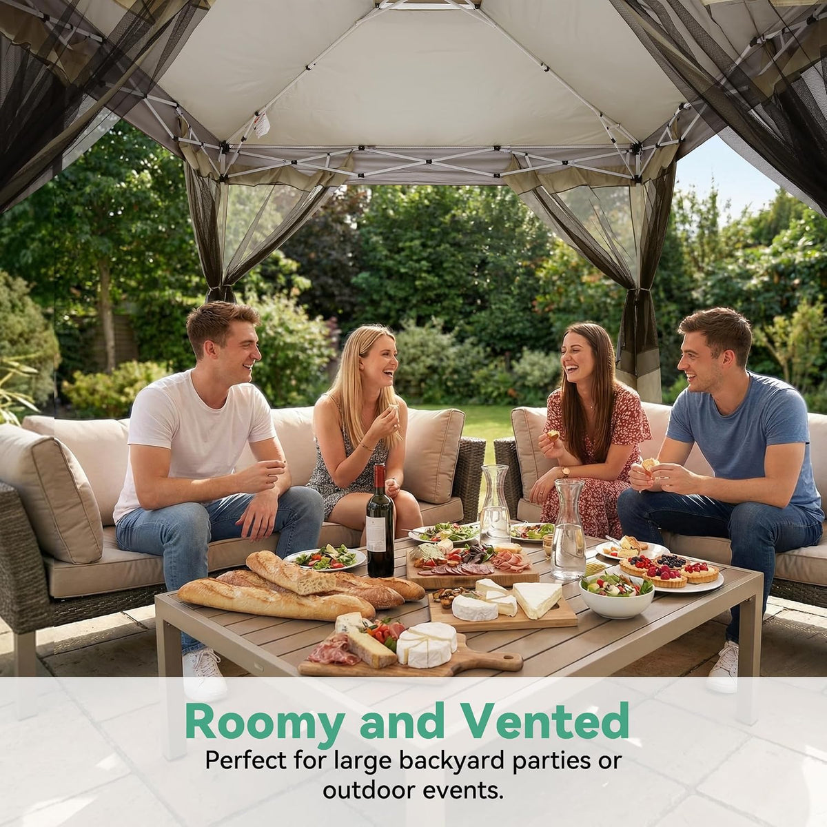 COBIZI 13x13 FT Pop up Gazebo on Clearance - Outdoor pop up Canopy Tent,carpas para Patio, Shelter - Screen Tents with Portable Carry Bag, Patio Gazebos for Camping,Garden,Deck,Backyard,Khaki
