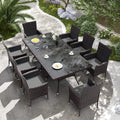 Kurapika 10-Piece Patio Furniture Outdoor Dining Set, Wicker Rattan Patio Dining Table and Chairs Set, Square Tempered Glass Tabletop with Umbrella Hole and 8 Chair Set, Grey