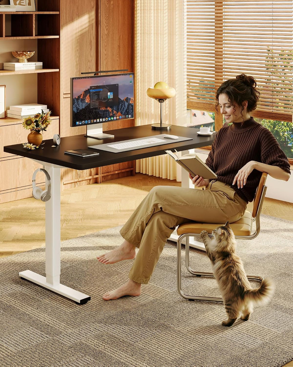 FLEXISPOT EN1 One-Piece Standing Desk with 1-Inch Thick Seamless Desktop, 48'x24' Electric Height Adjustable Desk for Home Office, Multi-Monitor Setups & Easy Assembly, Black
