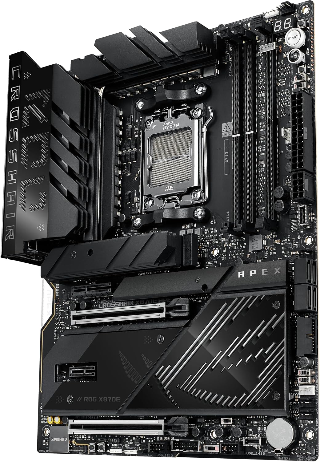 ASUS ROG Crosshair X870E APEX AMD X870E AM5 ATX Motherboard, Advanced AI PC-Ready, 18+2+2 Stages, DDR5, ROG Memory Fan, ROG DIMM.2 Card, Wi-Fi 7, 5G LAN, 3X M.2, PCIe® 5.0, USB4®, USB Type-C®, AI OC