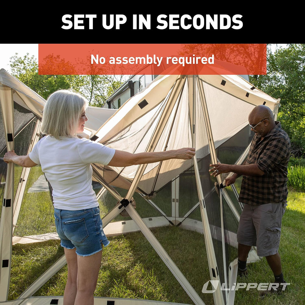 Lippert Picnic Popup Gazebo Tent for Camping, Patios and Easy Outdoor Shelter - 12' x 12', Brown