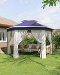 GarveeLife 13'x13' Pop-Up Gazebo, Outdoor Hexagonal Patio Gazebo with Mosquito Netting, Instant Setup Canopy Tent with Strong Steel Frame and Sandbags, for Backyard, Gardens, Patio (Blue)