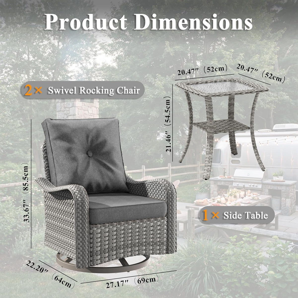2-Seat Modern Patio Furniture Set with Swivel Rocking Chairs, Thick 4″ Cushions, Dual-Strand Wicker Rattan, Rust-Resistant Steel Frame – Outdoor Conversation & Modular Sectional,Black
