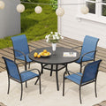 VICLLAX Round Outdoor Dining Set, Patio Table and Chairs Set Set of 4 Patio Stackable Chairs and 40.6' Outdoor Round Table with Umbrella Hole for Backyard Lawn Garden, Blue Chairs and Black Table