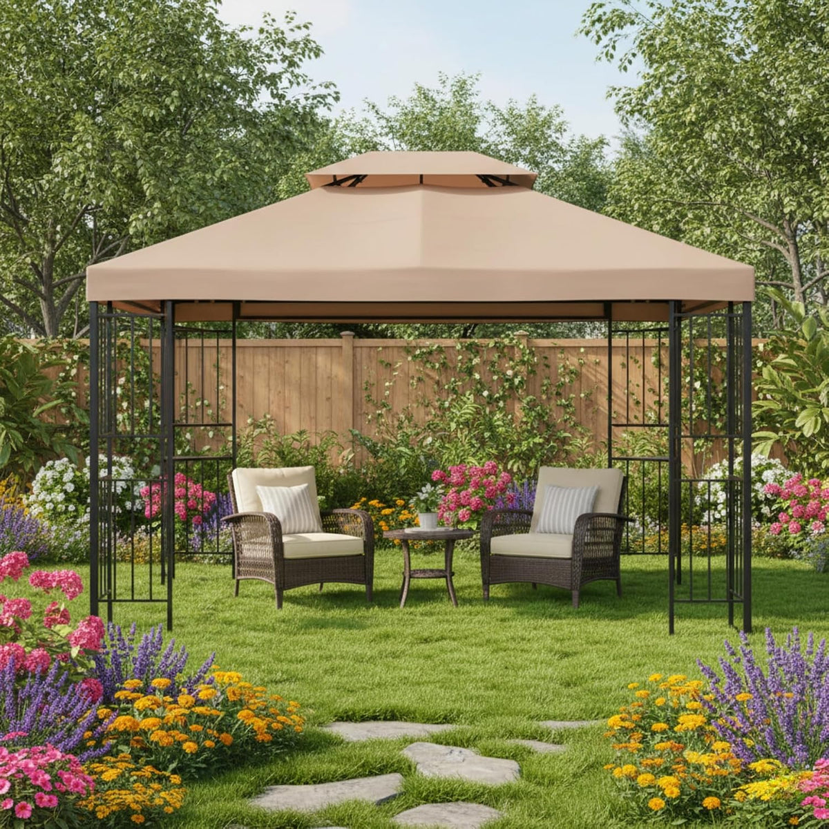 Garden Winds Reinforced RipLock 350 Replacement Canopy Top Cover Compatible with Easy Assembly 10' X 12' Gazebo Model MSD236247917053 - Beige