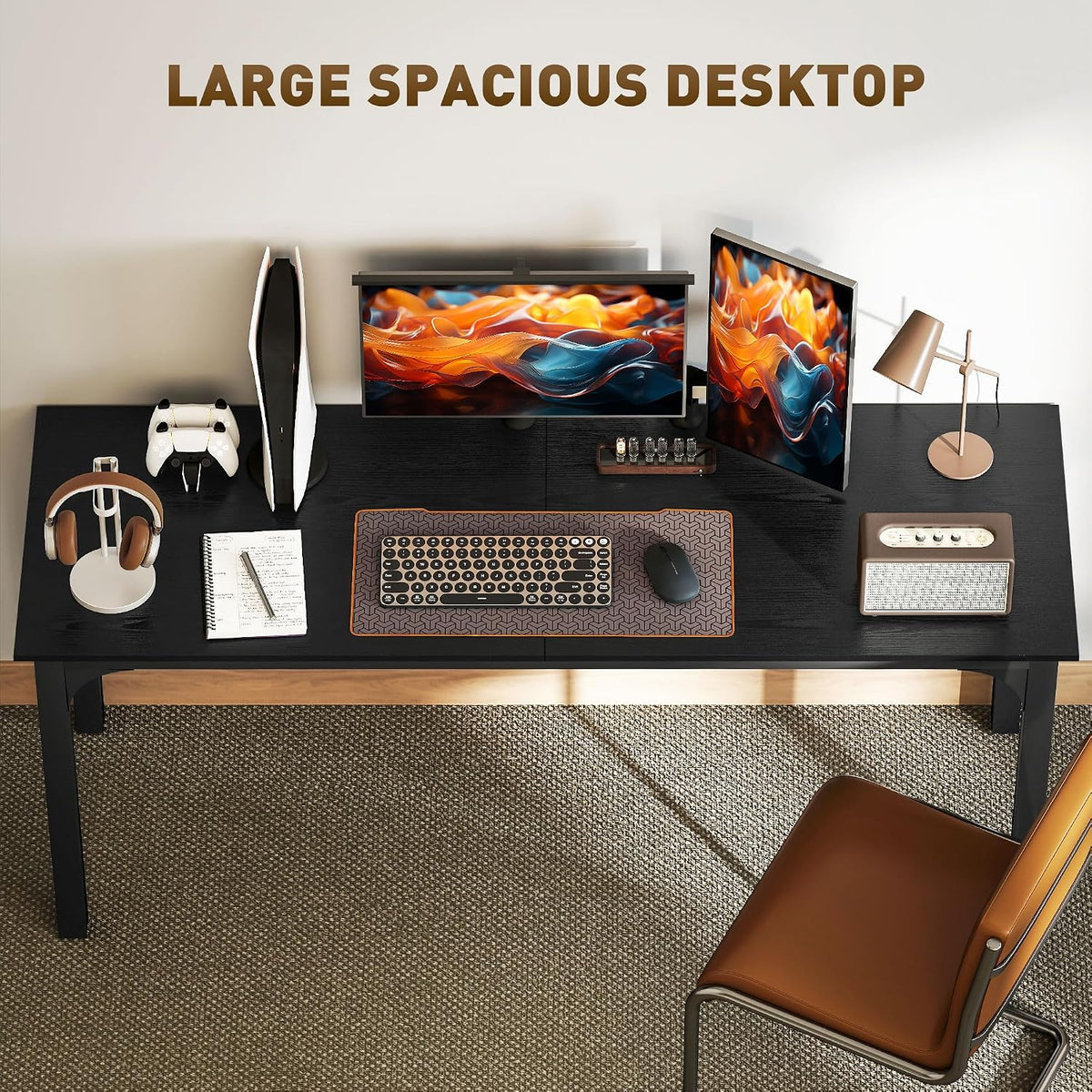 HOMCOM Modern Simple Large Computer Desk, 71' Long Home Office Desk for Two Person, Multi-Purpose Computer Table for Home Office Study, Black