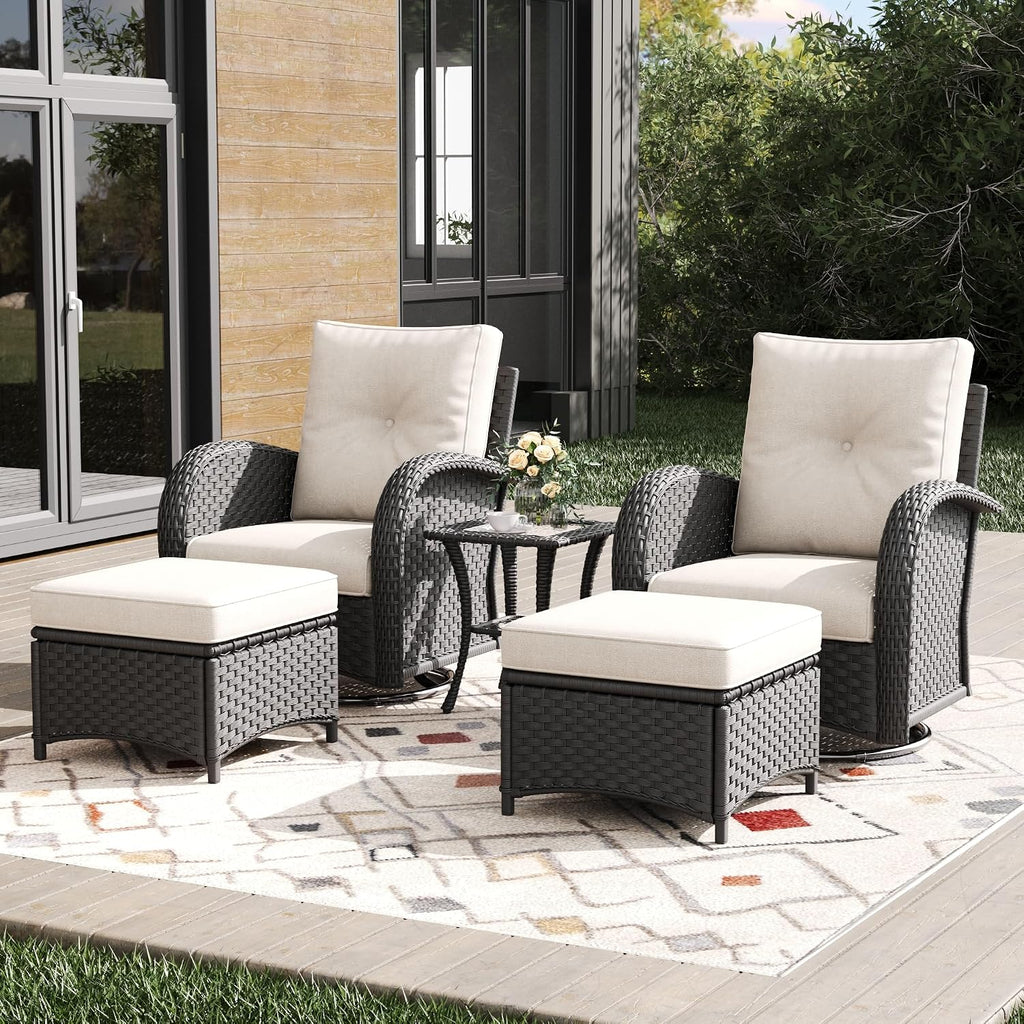 Outdoor Patio Furniture Sets 5 Pieces Wicker Swivel Rocker Chairs with Coffee Table for Backyard Deck