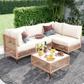 5-Piece Generous Patio Furniture Set, Wicker Outdoor Sectional Set with Large Tempered Glass Coffee Table, Boho Patio Conversation Couch Set with Thickened and Enlarged Cushion and Throw Cushion