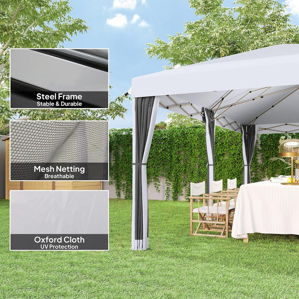 Outsunny 10' x 20' Pop Up Canopy Tent with Netting, Heavy Duty Large Party Tent, Instant Sun Shelter with Carry Bag for Backyard Garden Patio, Cream White