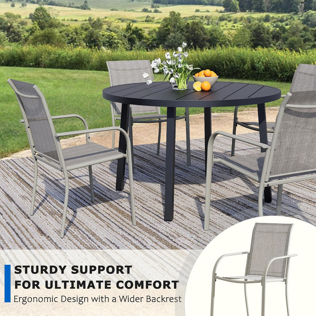5-Piece Patio Furniture Set, Patio Table and Chairs Set of 4, Black Round Patio Table and Grey Chairs, Patio Furniture Set for Garden, Yard, Patio