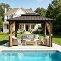 10x12 ft Hardtop Gazebo Outdoor Aluminum Patio Gazebo Double Roof Galvanized Steel Canopy with Netting and Curtains for Garden, Backyard, Deck and Lawns.
