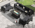 RADIATA 9 Pcs Modern Aluminum Outdoor Patio Furniture Set with Fire Pit Table Propane/Gas, Extra Large All-Weather Modular Sectional Couch, 29' Wide Deep Seating Conversation Sofa for Deck, Dark Grey