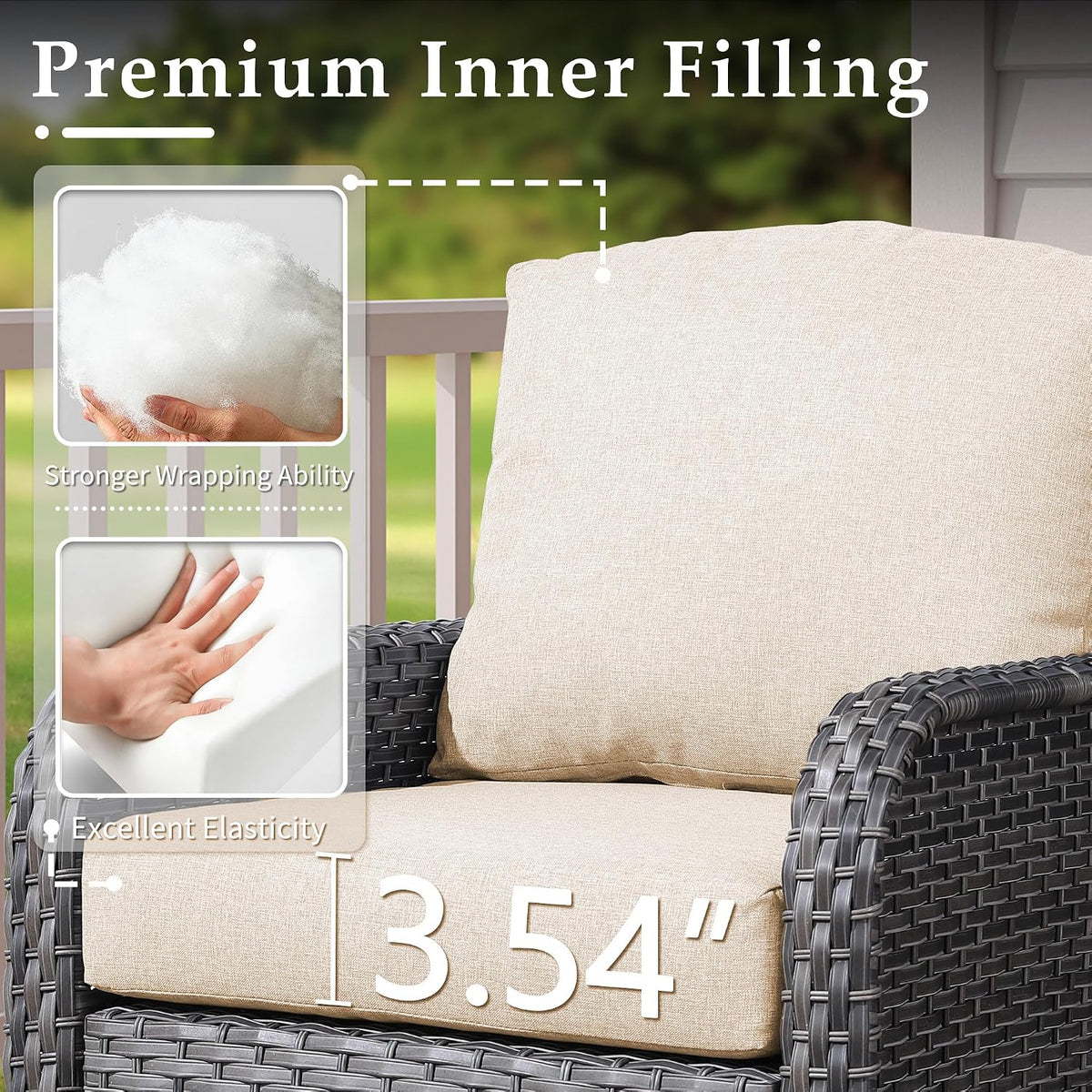 CAODOC 6-Piece Wicker Patio Furniture Set, All-Weather Rattan Conversation Bistro Loveseat Chair and Table Set for Backyard, Balcony and Deck with Soft Cushions and Metal Table(Beige)
