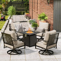 MIXPATIO Patio Furniture Set with Fire Pit Table, 5 Pcs Metal Outdoor Conversation Set, 4 Swivel Chairs with 5.75' Extra Thick Cushion and 28' Fire Pit Table for Backyard Deck, Beige