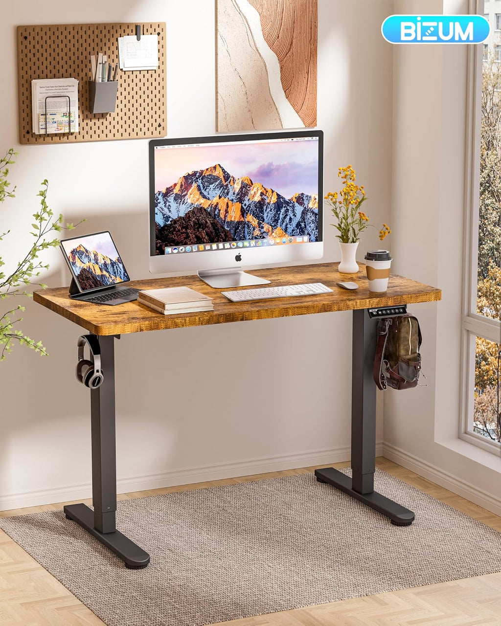 BIZUM Standing Desk Electric Adjustable Computer Desk-Stand up Desk Office Gaming Home Office Memory Desks 48x24 inches Black Frame/Rustic Brown Top