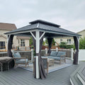 PURPLE LEAF 10' X 14' Hardtop Gazebo Metal Double Roof White Aluminum Frame Outdoor Heavy Duty Gazebo with Curtain and Netting for Patio Garden and Backyard, Grey