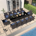 Gotland 15 Piece Outdoor Dining Set, All-Weather Rattan Patio Furniture Set with Umbrella Hole Tempered Glass Square Table, Outdoor Table and Chairs with Removable Cushions for Backyard, Deck Navy
