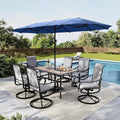 MFSTUDIO Outdoor Dining Set for 6, Patio Furniture Set with Blue Umbrella (Base not Included), Outdoor Table Chair Umbrella Set for Deck, Backyard, Lawn & Garden