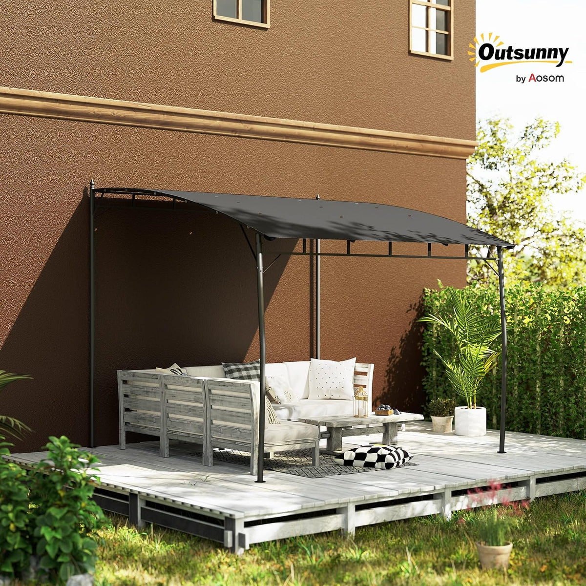 Outsunny 10' x 10' Outdoor Pergola Gazebo with UV-Resistant Canopy and Metal Frame, Sun Shade Shelter for Porch, Patio, Deck, Backyard, Charcoal Gray