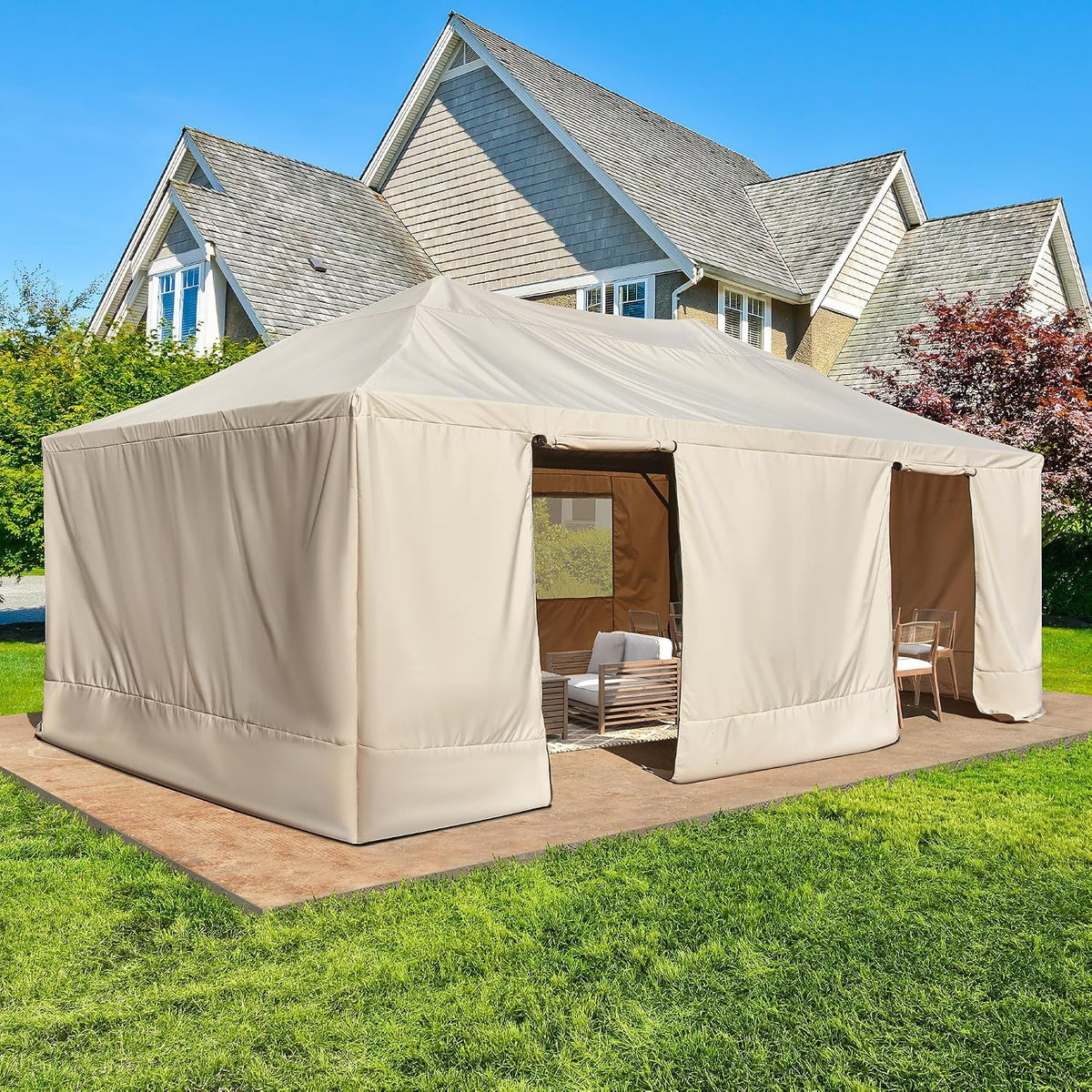 MELLCOM Winter Gazebo Cover for 12×20 Hardtop Gazebo, Accessories for All Seasons, with Mesh Screens and Doors and Windows
