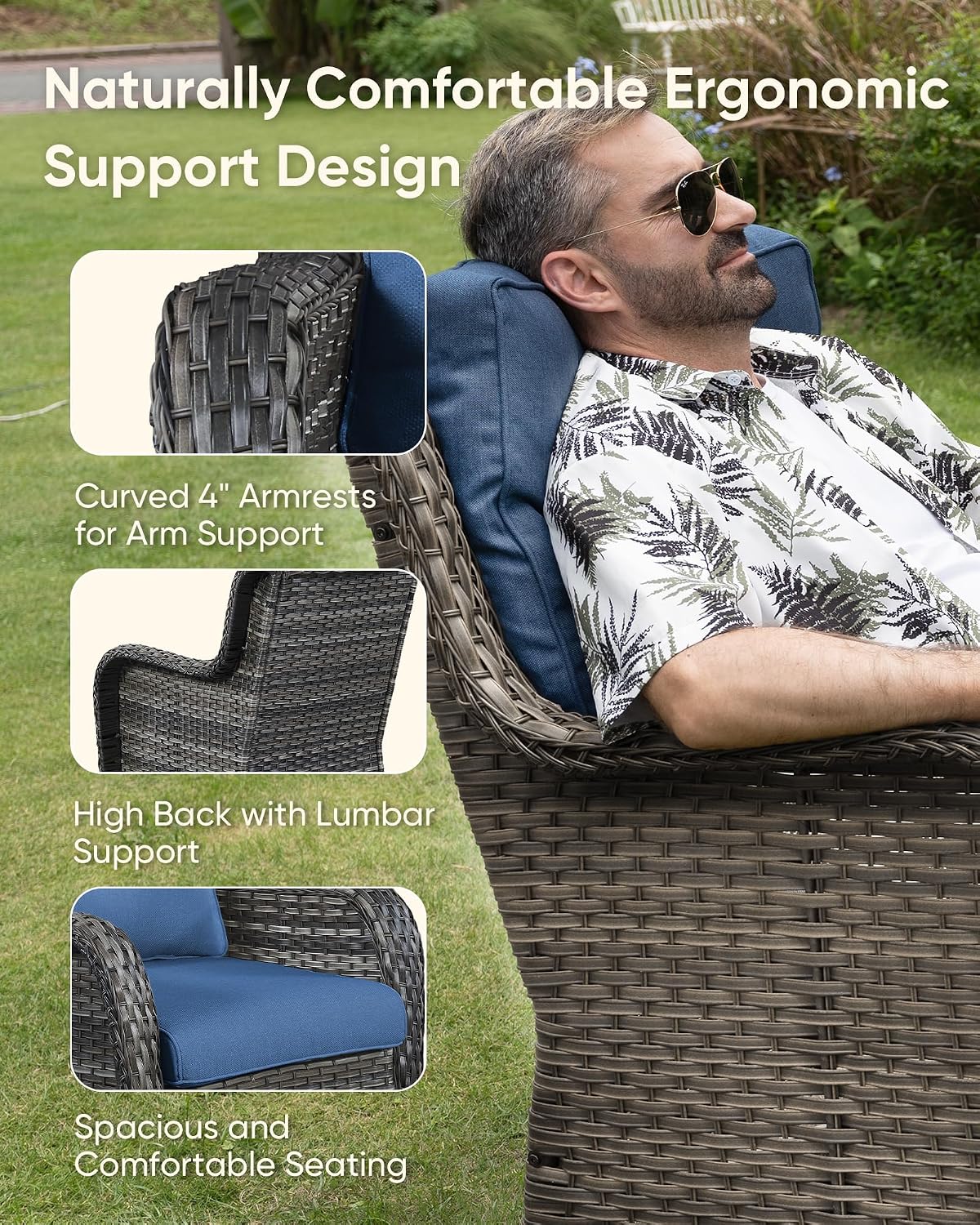HUMMUH High Back Outdoor Swivel Rocker Patio Chairs Set of 2 with 5-Inch Thick Cushions, All-Weather Wicker Patio Furniture for Porch,Poolside, Deck, and Yard (with Cover)