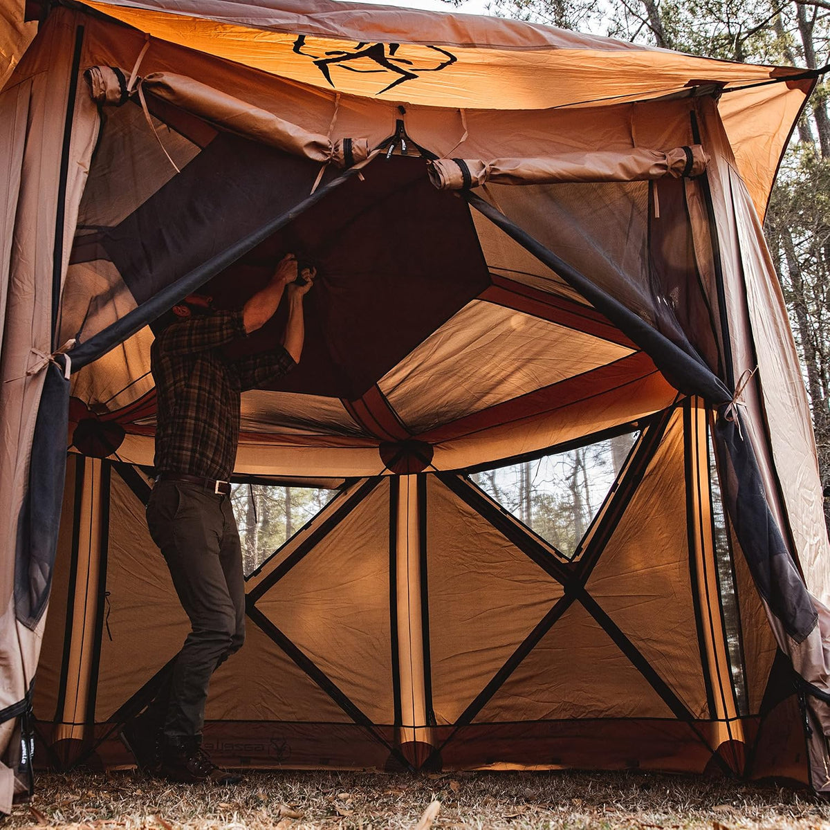 Gazelle Tents™ G6 Cool Top 6-Sided Portable Gazebo, Easy Pop-Up Hub Screen Tent, Waterproof, UV Resistant, 8-Person & Table, Badlands Brown, 91' x 139' x 123', GG620BR