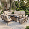 Sophia & William Patio Furniture Set with Fire Pit Table, 5 PCS Metal Outdoor Conversation Set with Fire Pit Table, 2 Sofa Chairs,1 Loveseat, 3-Seater Couch for Outdoor Seating, Backyard, Porch(Beige)