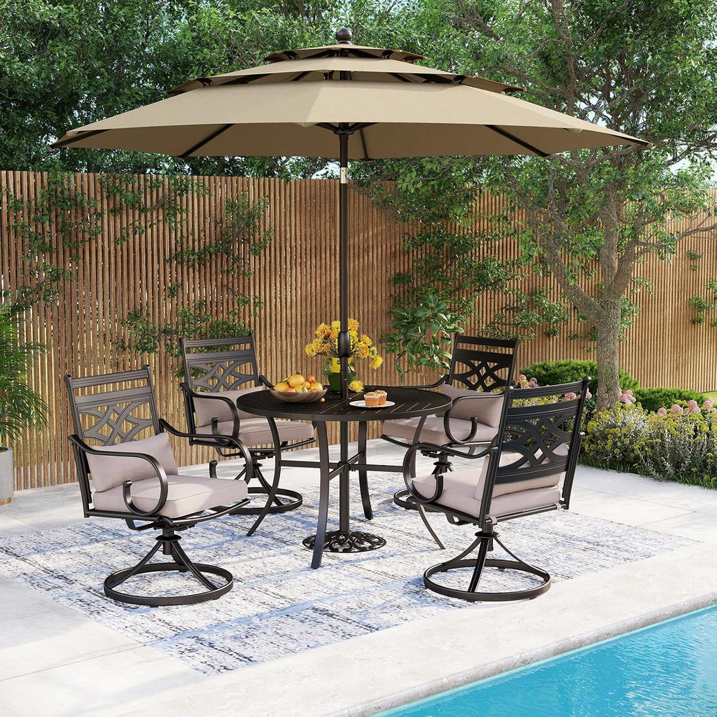 MFSTUDIO Patio Dining Sets for 4, Round Outdoor Dining Set with Umbrella, Patio Furniture Set with Umbrella for Deck, Poolside, Backyard, Garden (Umbrella Base Not Included)